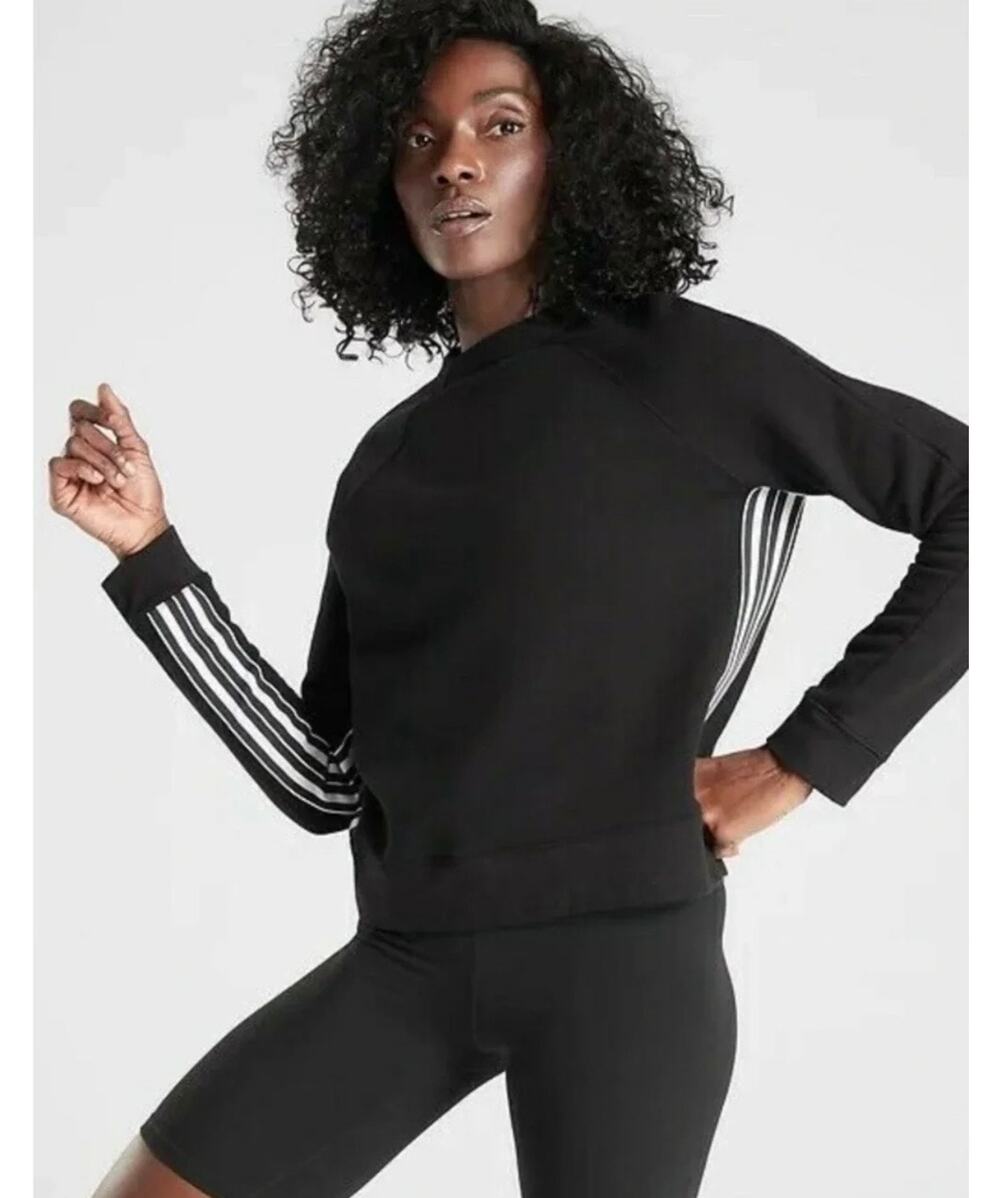 Athleta 24/7 Striped Crewneck Sweatshirt Black & White pullover crew neck medium